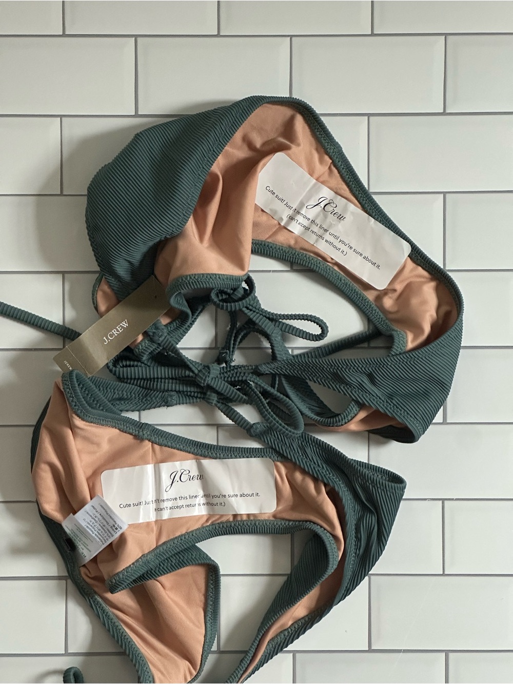 J.Crew Rib String Bikini Top & Ribbed Cheeky String Bikini Bottom Set NWT - Picture 9 of 9